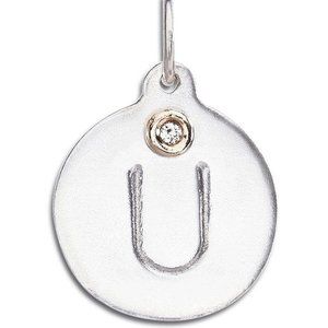 Helen Ficalora Sterling Silver&14k Gold Initial U W/Diamond Pendant/Disk Charm